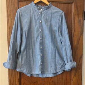 J. Crew Blue Ruffled Button-Up Blouse